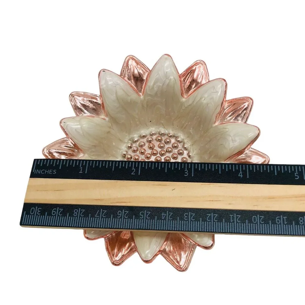 Cynthia Rowley Rose Gold Enamel Sunflower Trinket Dish Bowl Designer Gift Mother